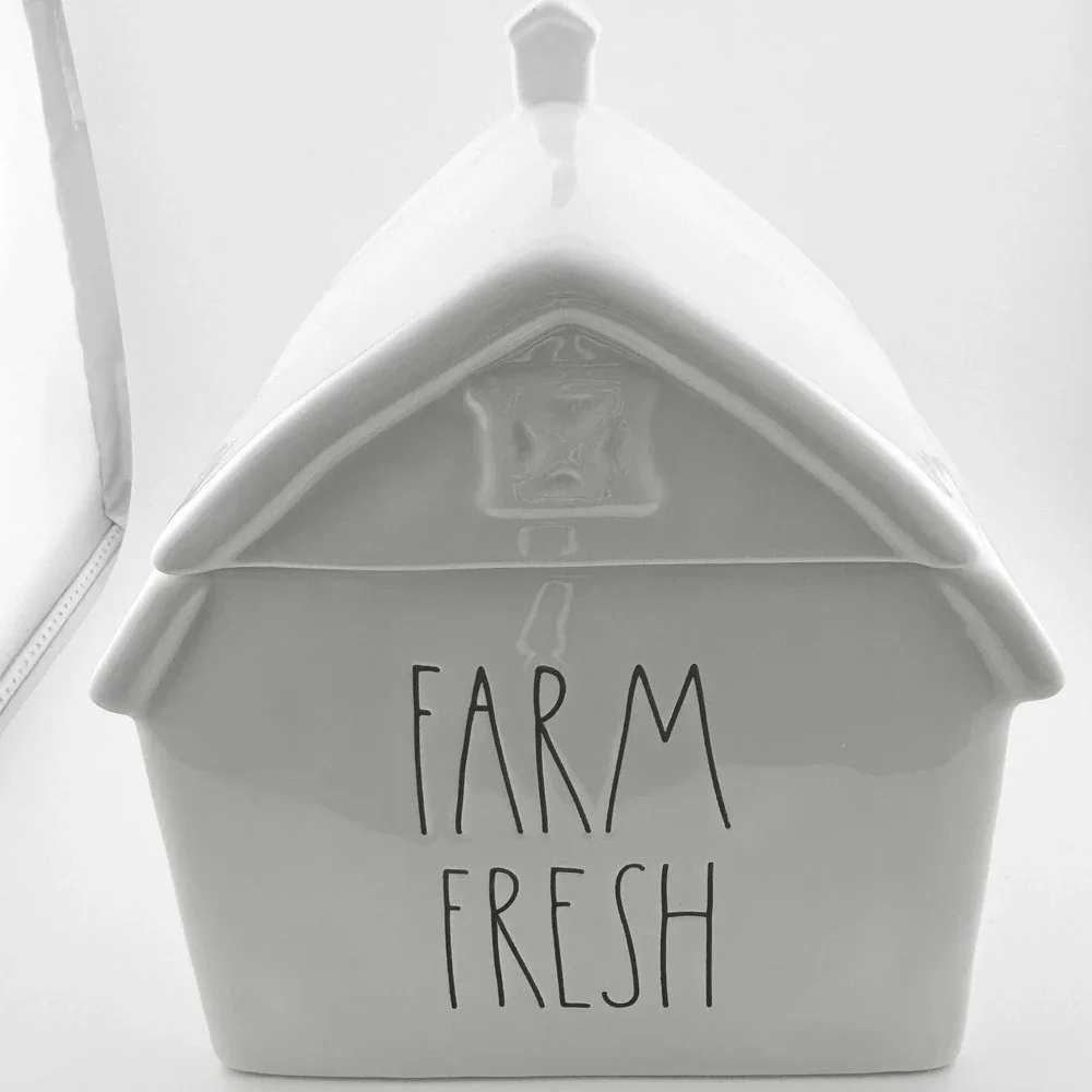 Rae Dunn FARM FRESH White Glossy  Ceramic Cookie Jar Farm House Barn NEW 2023